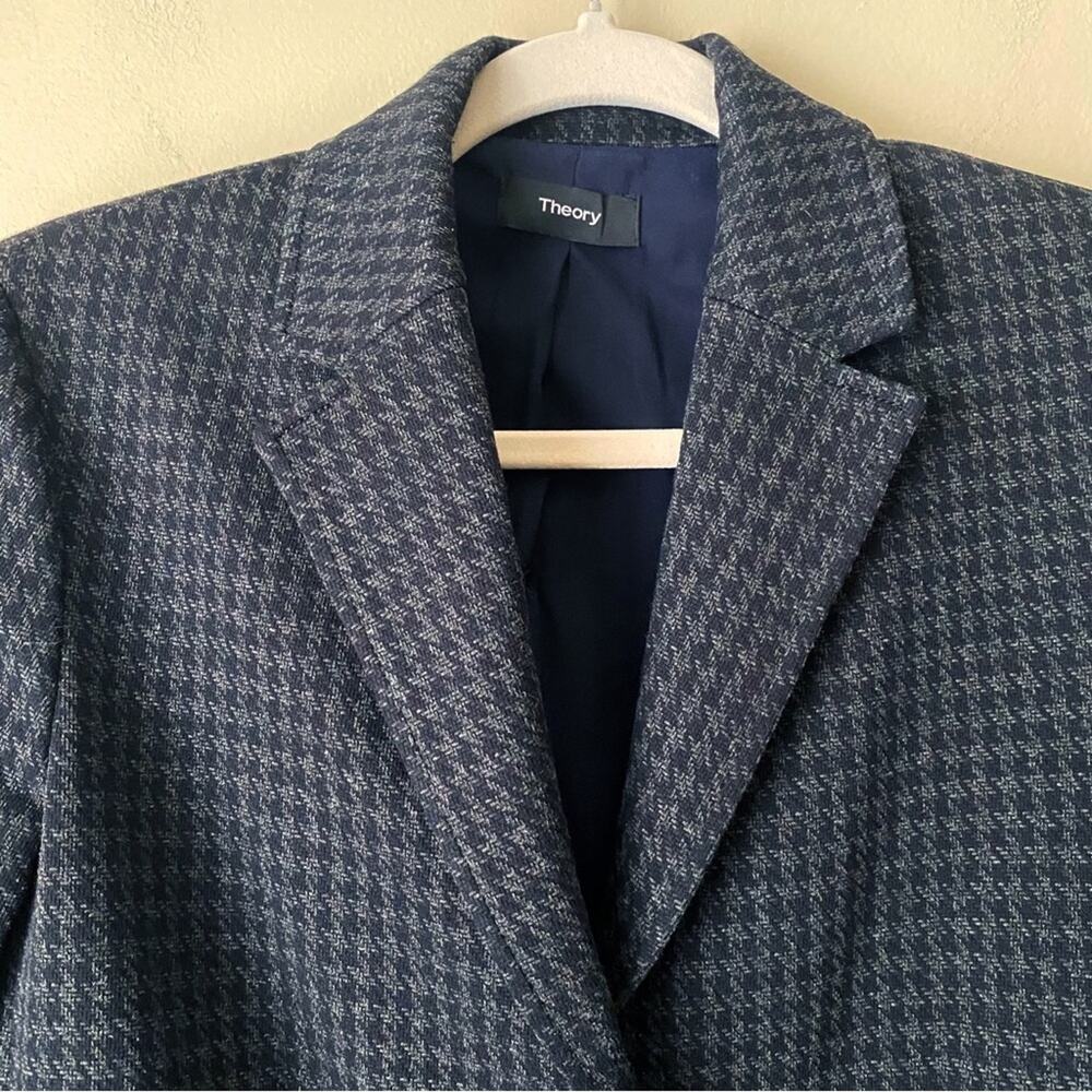 Theory | Shrunken Houndstooth Knit Twill Blazer Jacket Career Gray Black Size 4 - Picture 5 of 10